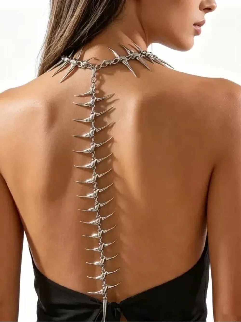 Silver Spine Back Necklace Gothic Body Chain